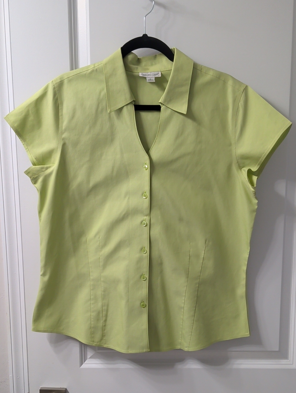 Button-Front Short Sleeve Top in Light Lime Green - Women